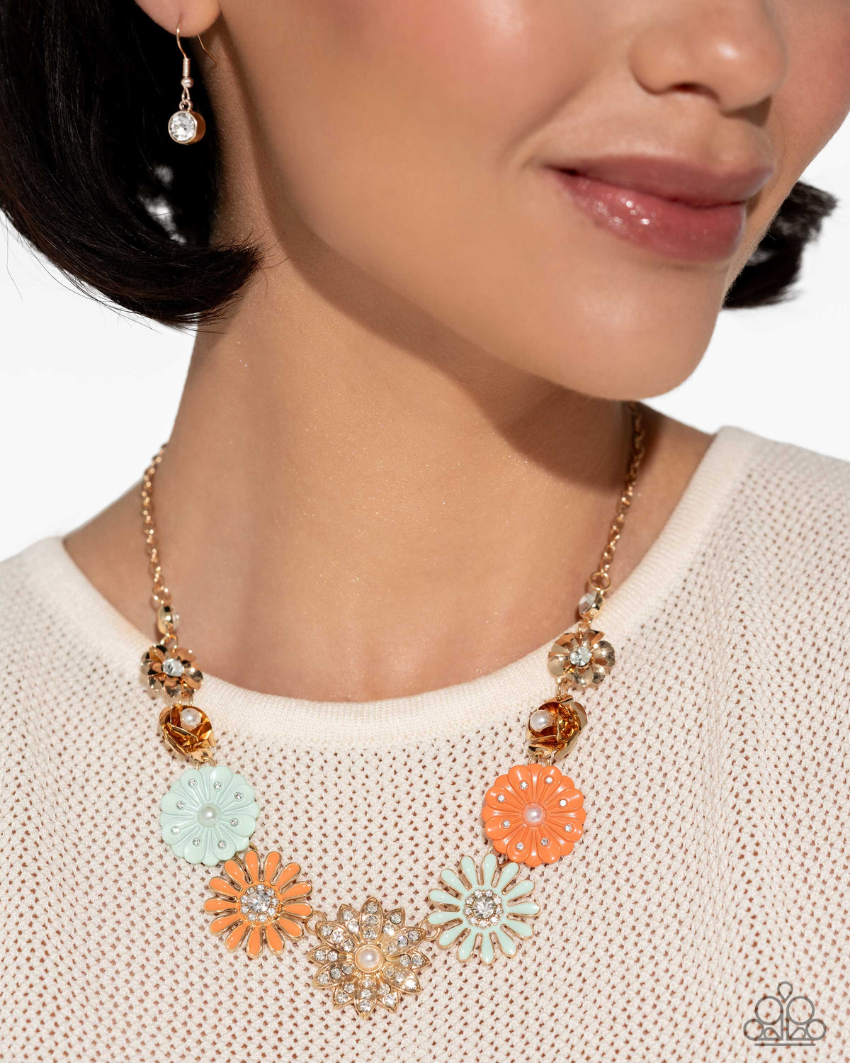 Garden Gesture Multi Flower Necklace - Paparazzi Accessories- on model - CarasShop.com - Paparazzi Jewelry by Cara Jewels