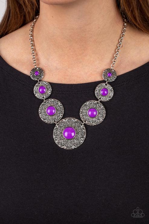 Garden Glade Purple Necklace - Paparazzi Accessories-on model - CarasShop.com - Paparazzi Jewelry by Cara Jewels