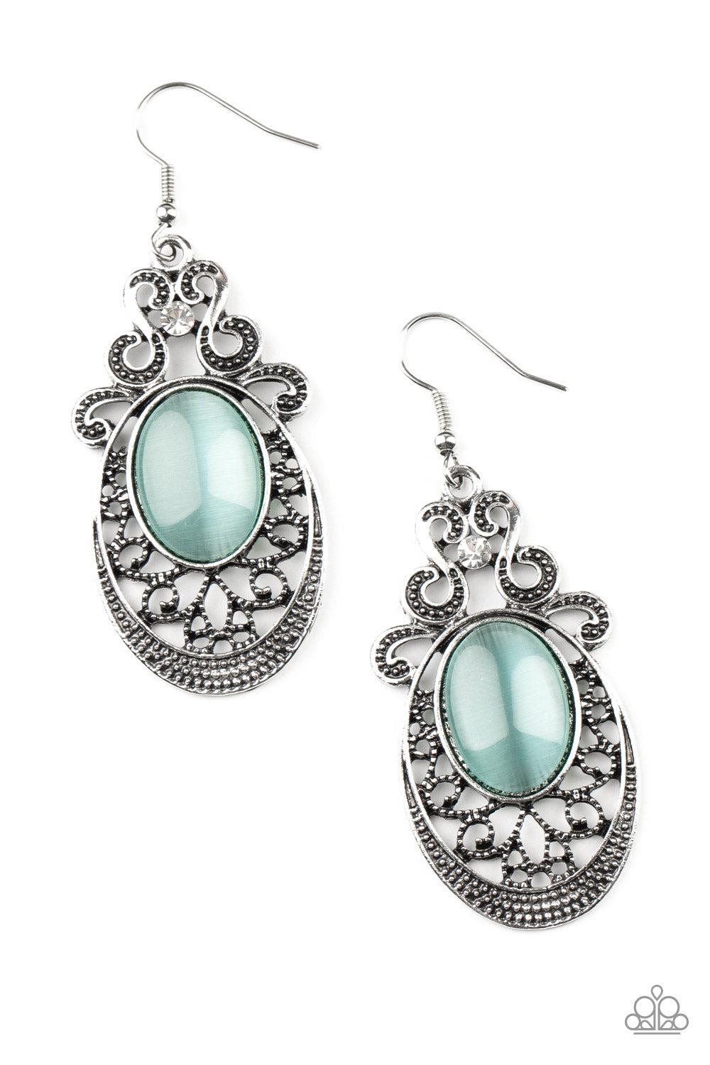 Garden Gondola Ride Blue Cat's Eye Stone Earrings - Paparazzi Accessories- lightbox - CarasShop.com - Paparazzi Jewelry by Cara Jewels
