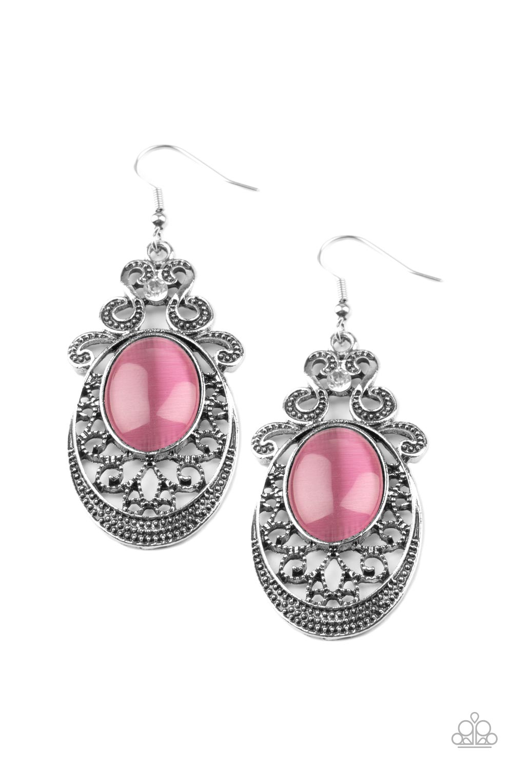 Garden Gondola Ride Pink Cat's Eye Stone Earrings - Paparazzi Accessories- lightbox - CarasShop.com - Paparazzi Jewelry by Cara Jewels