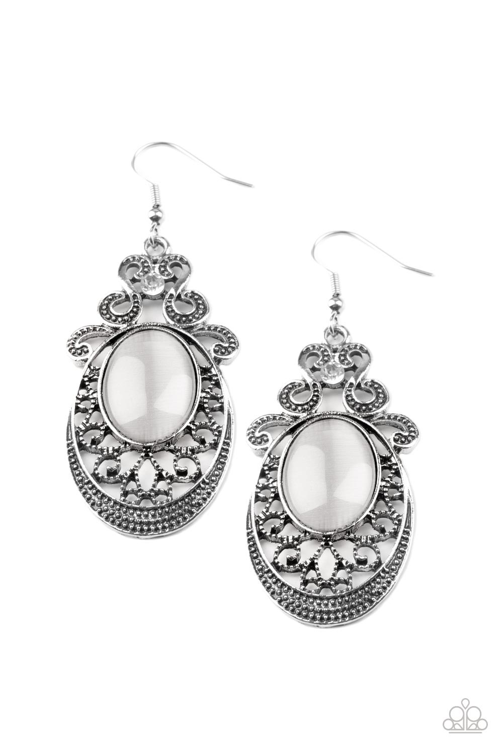 Garden Gondola Ride White Cat's Eye Stone Earrings - Paparazzi Accessories- lightbox - CarasShop.com - Paparazzi Jewelry by Cara Jewels
