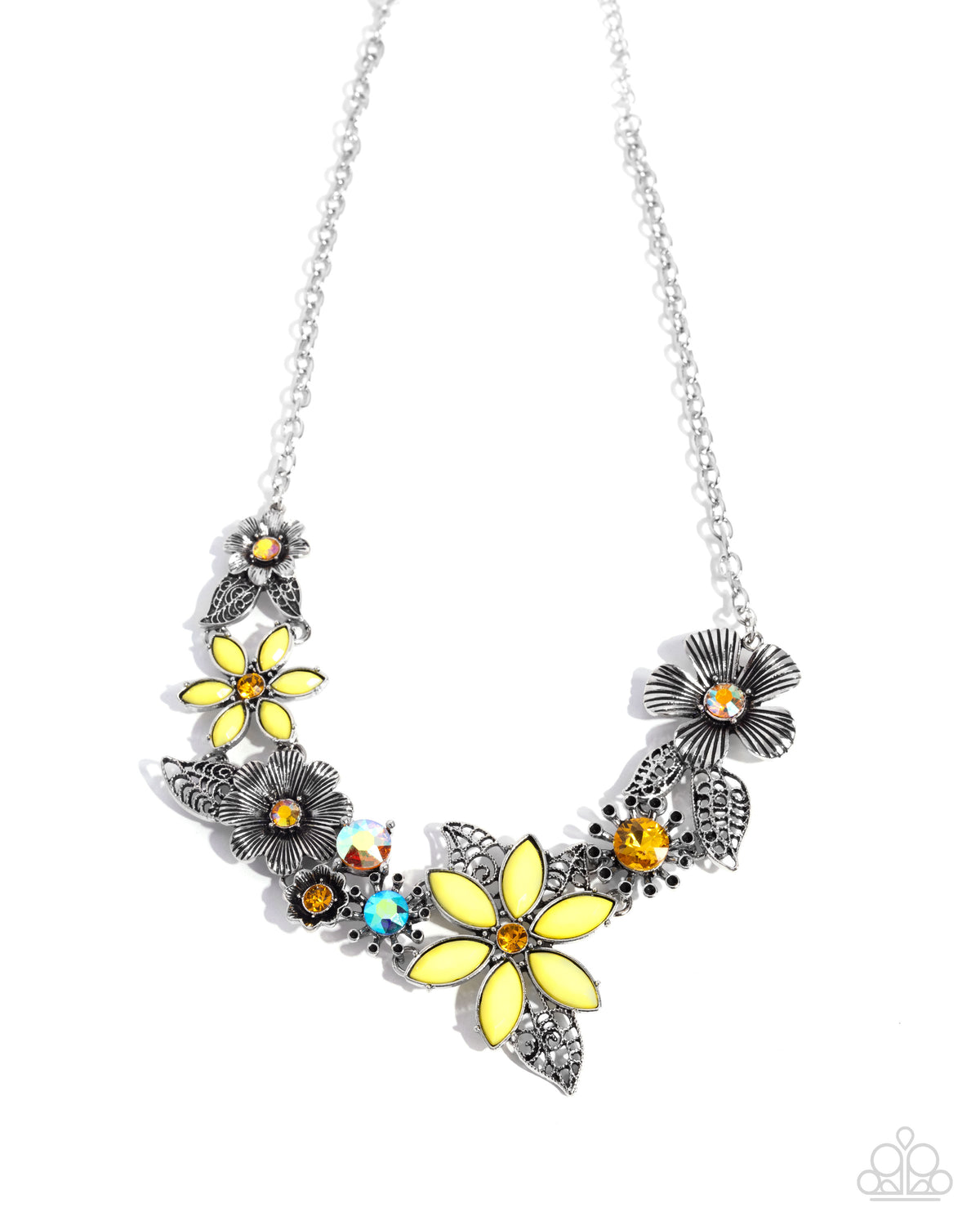 GARDEN My Sparkle Yellow Floral Necklace - Paparazzi Accessories- lightbox - CarasShop.com - Paparazzi Jewelry by Cara Jewels