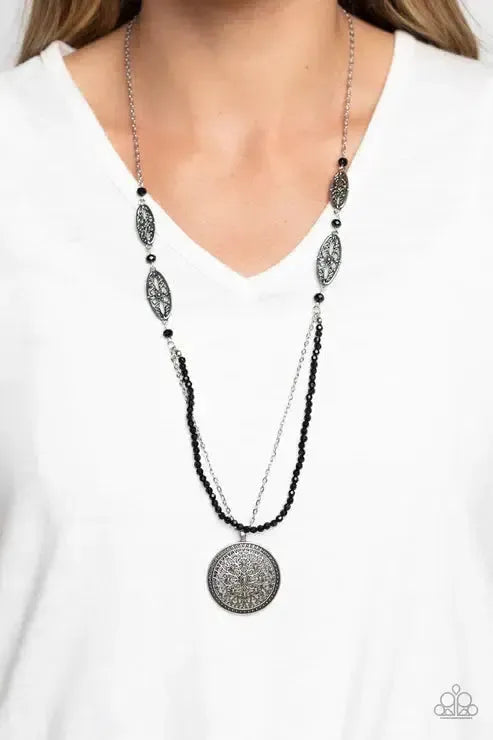 Garden of Grace Black Necklace - Paparazzi Accessories- on model - CarasShop.com - Paparazzi Jewelry by Cara Jewels