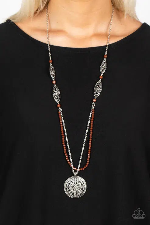 Garden of Grace Brown Necklace - Paparazzi Accessories- on model - CarasShop.com - Paparazzi Jewelry by Cara Jewels