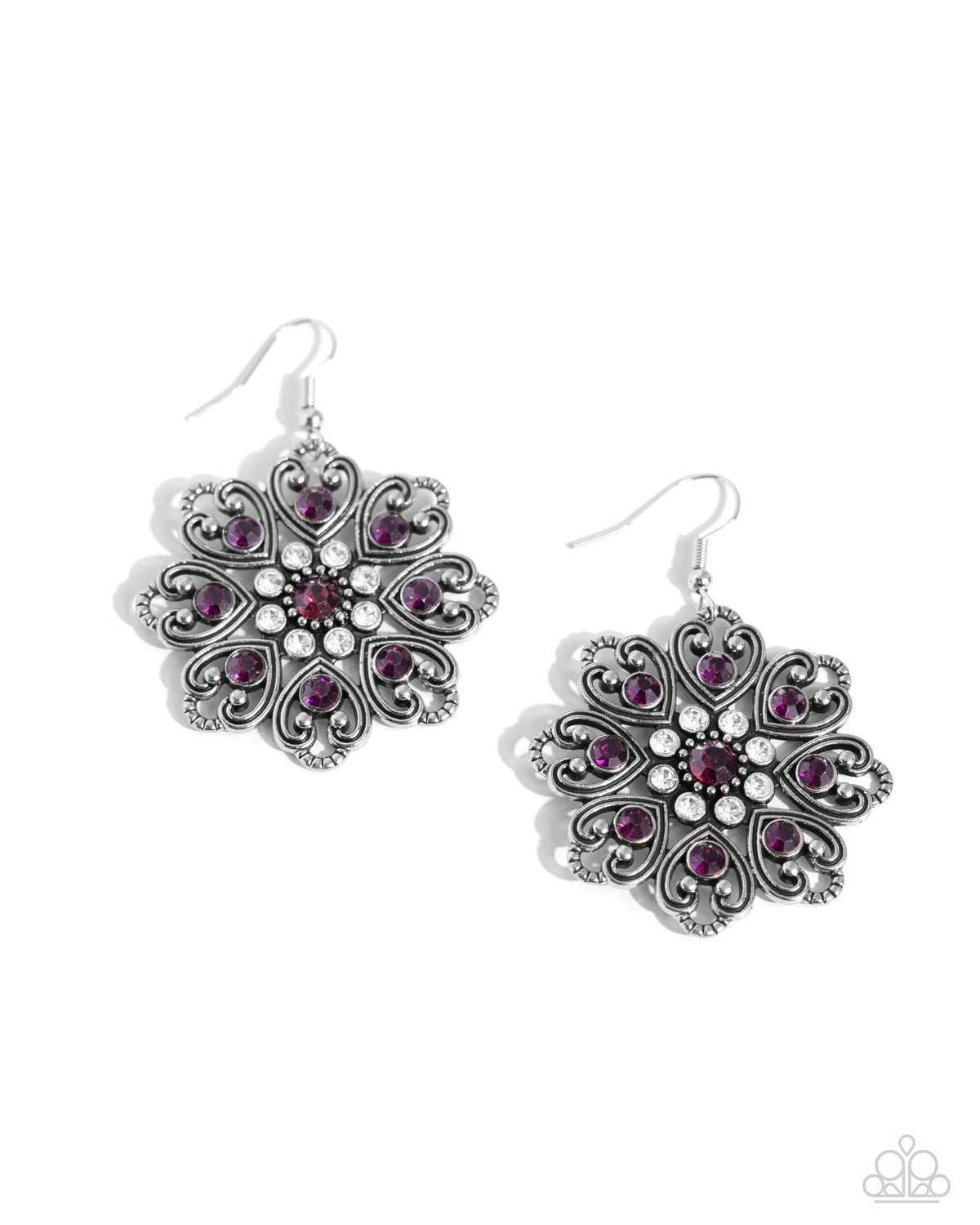 Garden of Love Purple Rhinestone Earrings - Paparazzi Accessories- lightbox - CarasShop.com - Paparazzi Jewelry by Cara Jewels