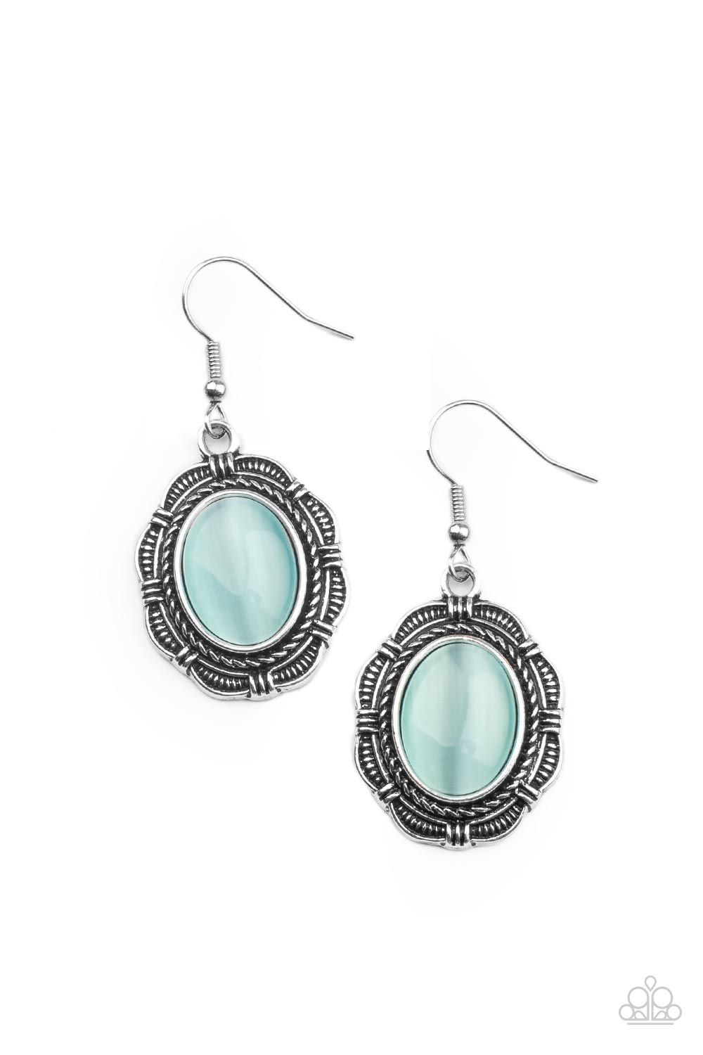 Garden Party Perfection Blue Cat's Eye Stone Earrings - Paparazzi Accessories- lightbox - CarasShop.com - Paparazzi Jewelry by Cara Jewels