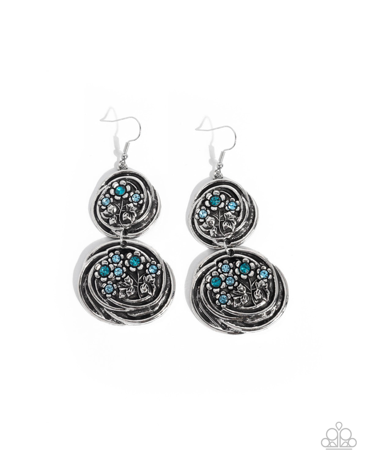 Garden Pavement Blue Rhinestone Floral Earrings - Paparazzi Accessories- lightbox - CarasShop.com - Paparazzi Jewelry by Cara Jewels