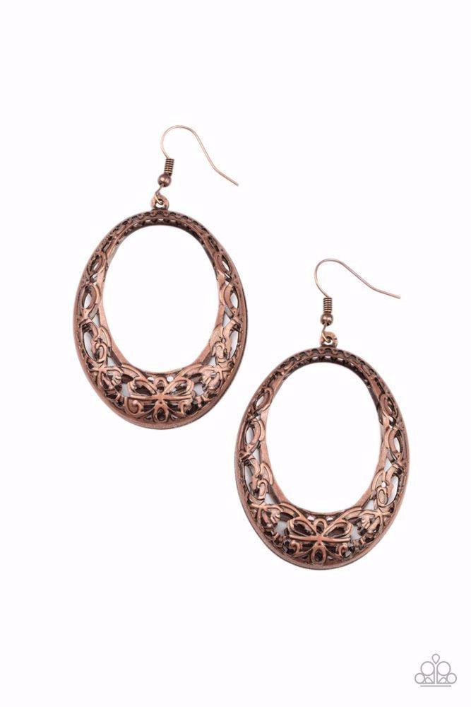 Gardenista Grandeur Copper Earrings - Paparazzi Accessories- lightbox - CarasShop.com - Paparazzi Jewelry by Cara Jewels