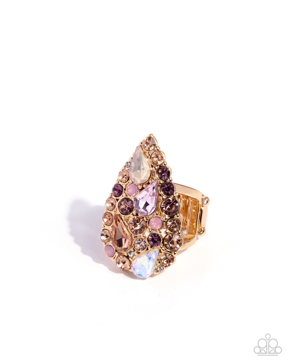 Gatsby Gamut Pink Rhinestone & Gold Ring - Paparazzi Accessories- lightbox - CarasShop.com - Paparazzi Jewelry by Cara Jewels
