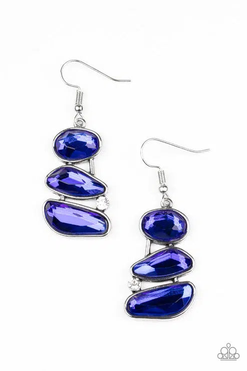 Gem Galaxy Blue Earrings - Paparazzi Accessories- lightbox - CarasShop.com - Paparazzi Jewelry by Cara Jewels