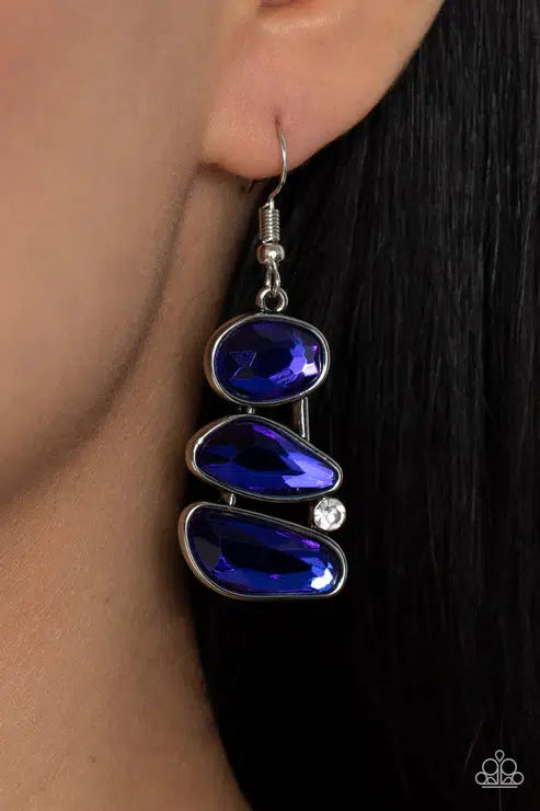 Gem Galaxy Blue Earrings - Paparazzi Accessories- on model - CarasShop.com - Paparazzi Jewelry by Cara Jewels