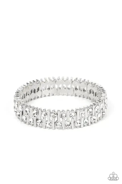 Generational Glimmer White Bracelet - Paparazzi Accessories- lightbox - CarasShop.com - Paparazzi Jewelry by Cara Jewels