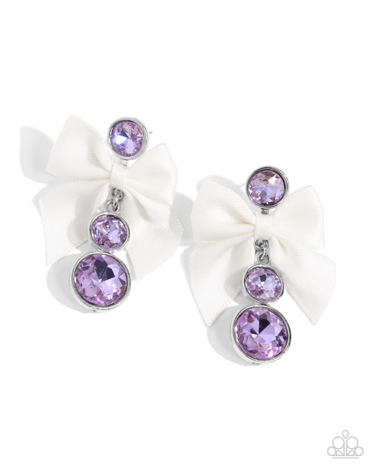 Genteel Glam Purple Rhinestone and Bow Earrings - Paparazzi Accessories- lightbox - CarasShop.com - Paparazzi Jewelry by Cara Jewels