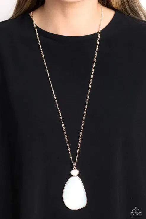 Geometric Glow Rose Gold Necklace - Paparazzi Accessories-on model - CarasShop.com - Paparazzi Jewelry by Cara Jewels