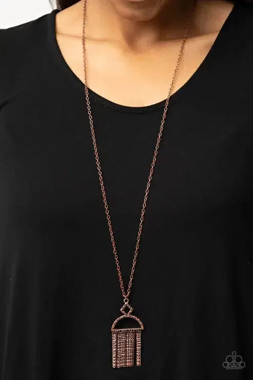 Getting The Hang of Things Copper Necklace - Paparazzi Accessories-on model - CarasShop.com - Paparazzi Jewelry by Cara Jewels