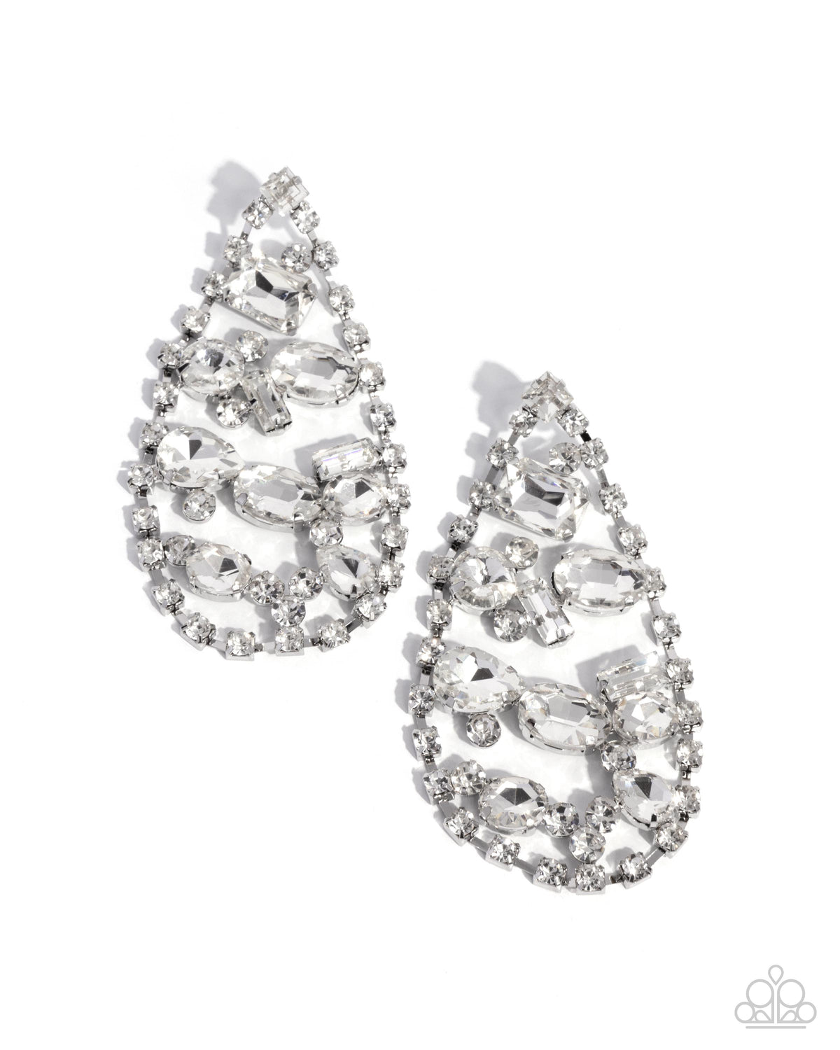 Giant Glitter White Rhinestone Earrings - Paparazzi Accessories- lightbox - CarasShop.com - Paparazzi Jewelry by Cara Jewels