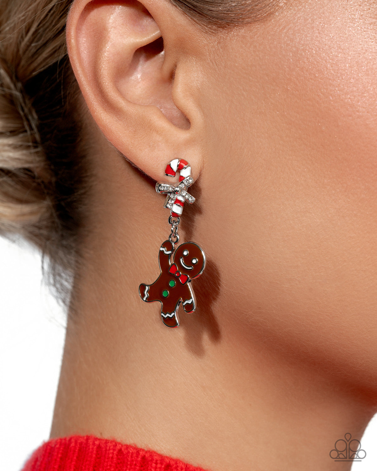 Gingerbread Man Brown Earrings - Paparazzi Accessories-on model - CarasShop.com - Paparazzi Jewelry by Cara Jewels