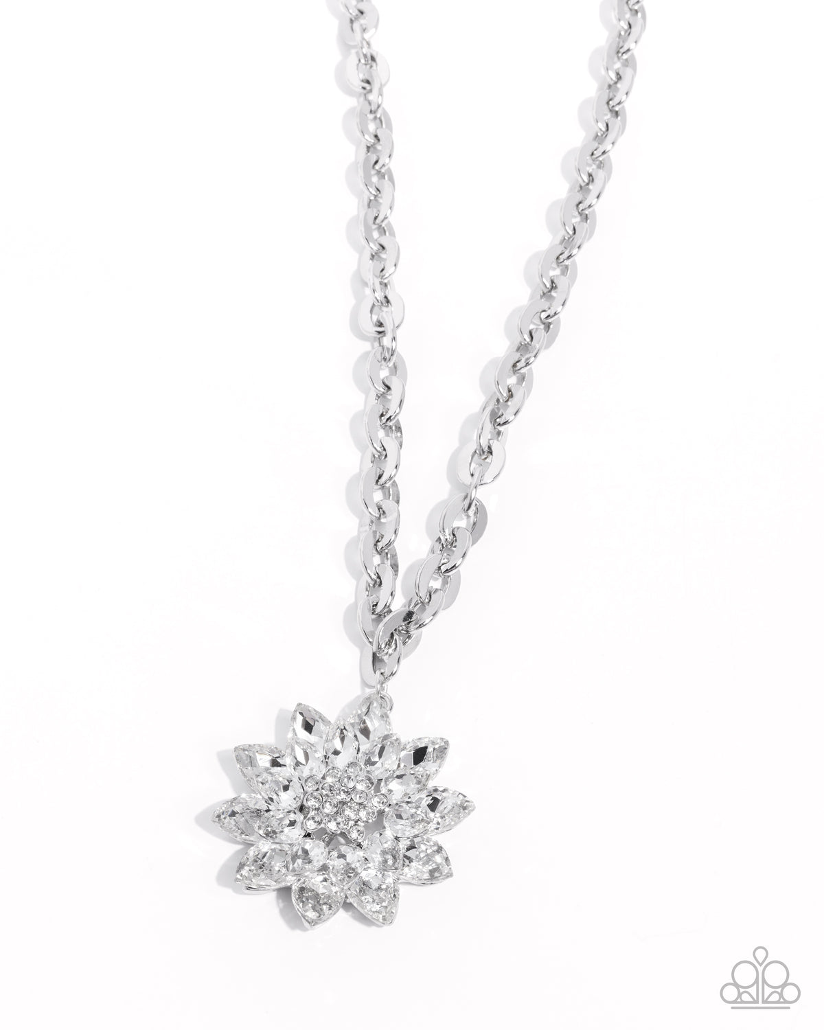 Glamorous Garden White Gem Flower Necklace - Paparazzi Accessories- lightbox - CarasShop.com - Paparazzi Jewelry by Cara Jewels