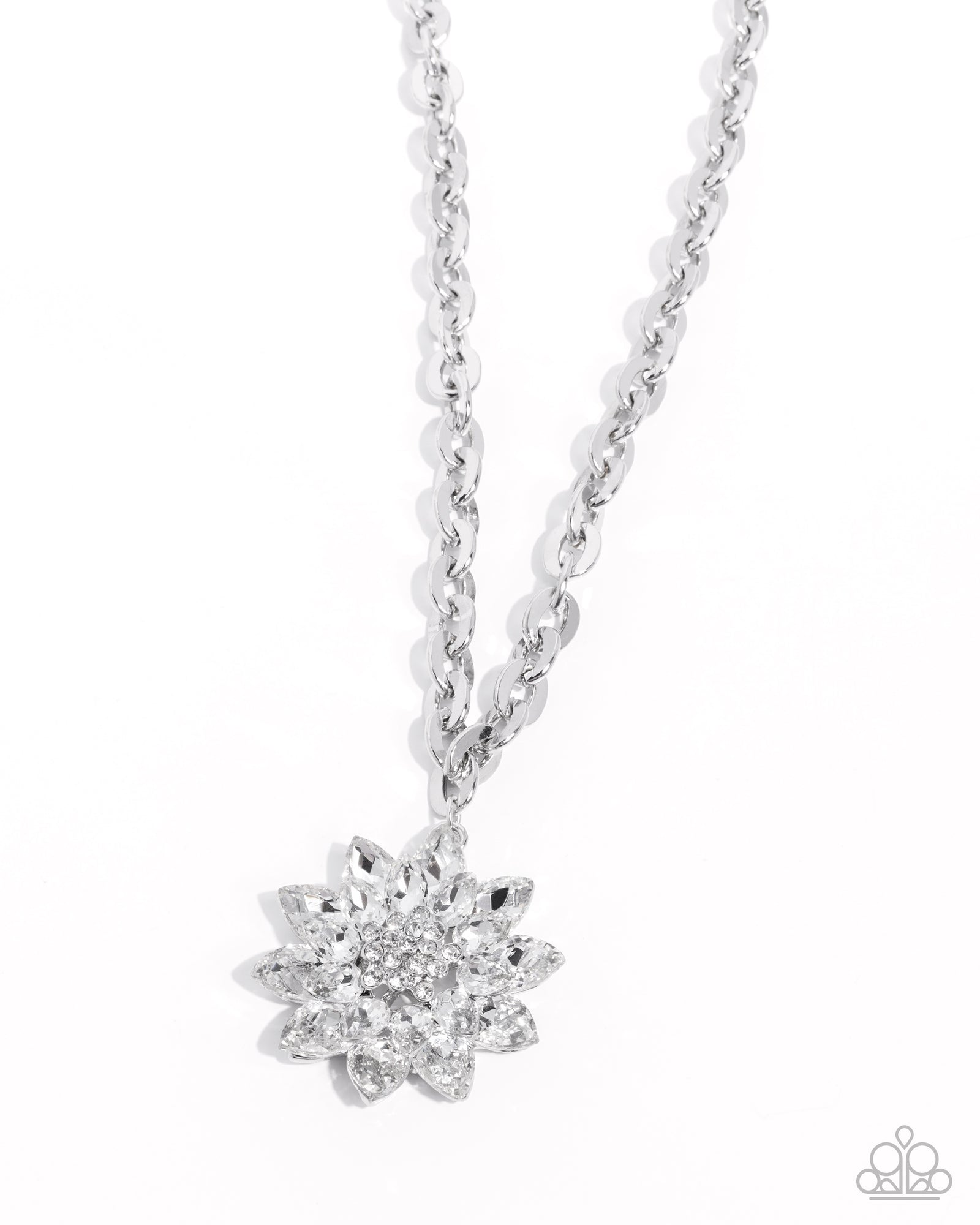 Glamorous Garden White Gem Flower Necklace - Paparazzi Accessories- lightbox - CarasShop.com - Paparazzi Jewelry by Cara Jewels