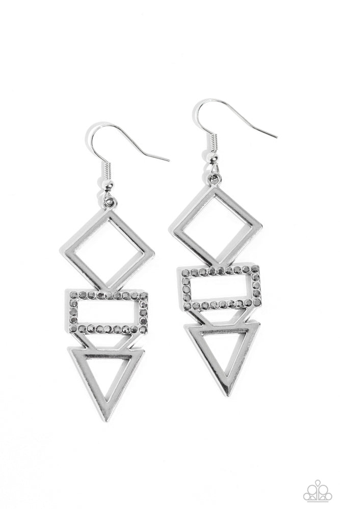 Glamorously Geometric Silver Earrings - Paparazzi Accessories- lightbox - CarasShop.com - Paparazzi Jewelry by Cara Jewels