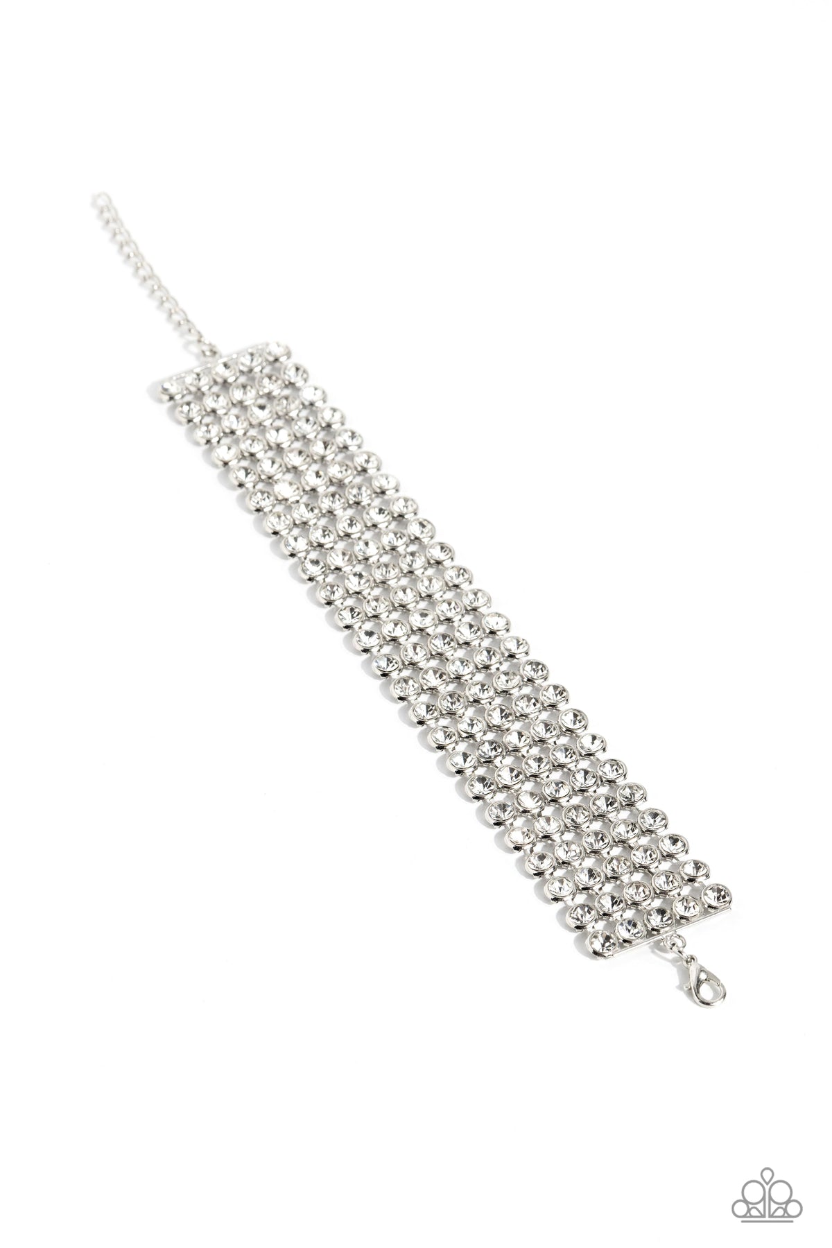 GLASSY Gallery White Rhinestone Bracelet - Paparazzi Accessories- lightbox - CarasShop.com - Paparazzi Jewelry by Cara Jewels