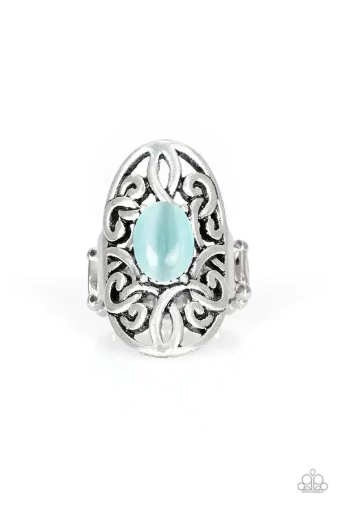 GLEAM Big Blue Moonstone Ring - Paparazzi Accessories- lightbox - CarasShop.com - Paparazzi Jewelry by Cara Jewels