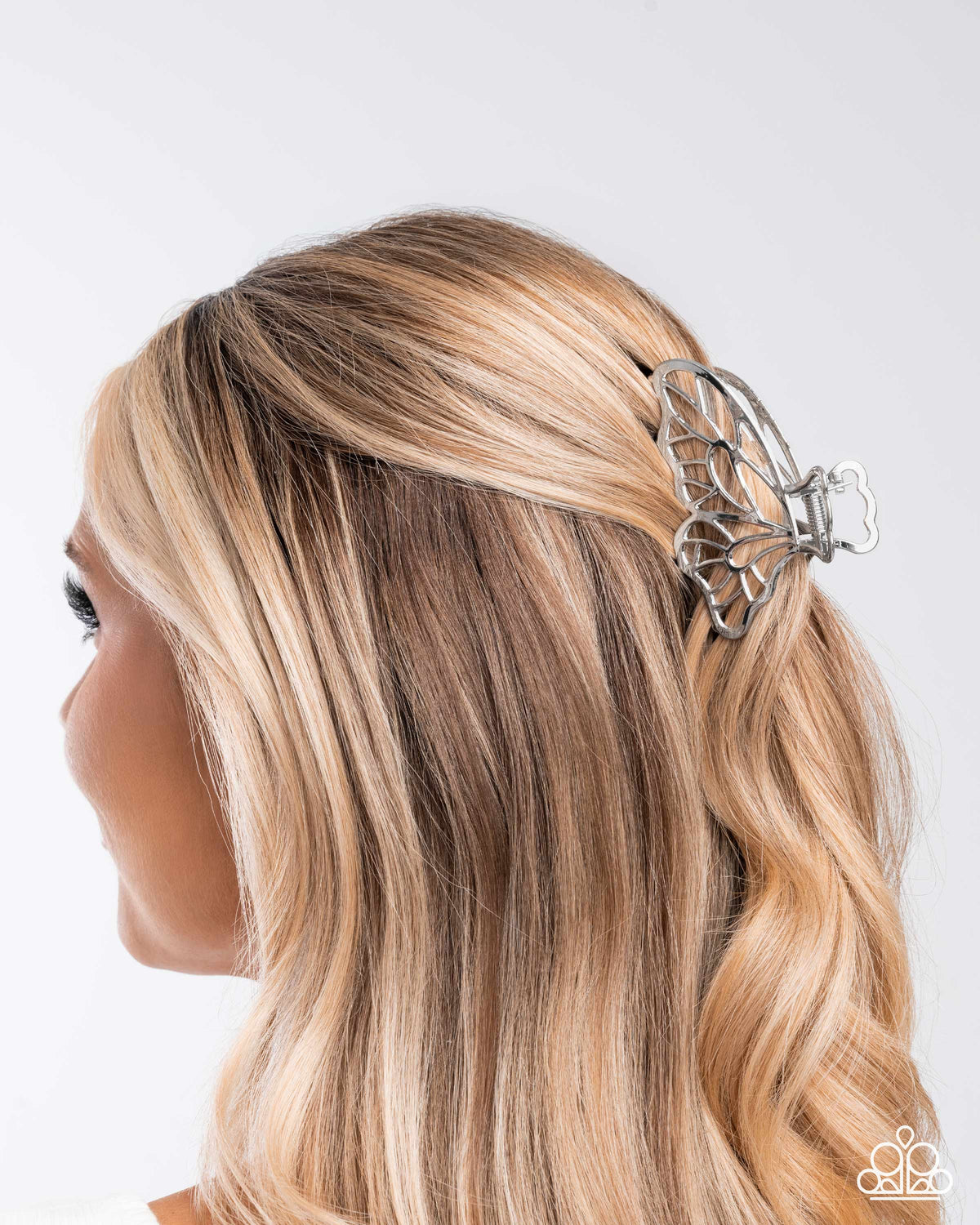 Gliding Grace Silver Butterfly Hair Claw Clip - Paparazzi Accessories-on model - CarasShop.com - Paparazzi Jewelry by Cara Jewels