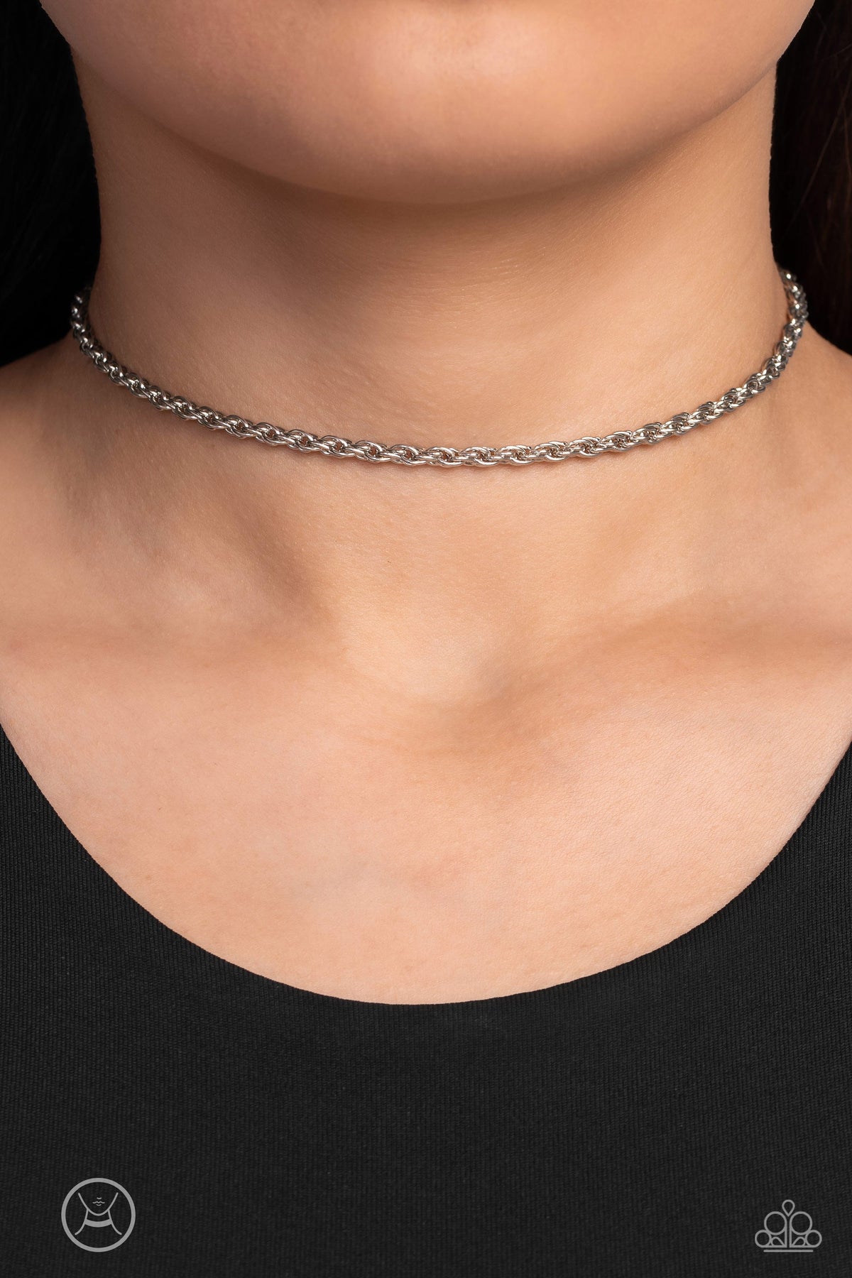 Glimmer of ROPE Silver Choker Necklace - Paparazzi Accessories- on model - CarasShop.com - Paparazzi Jewelry by Cara Jewels