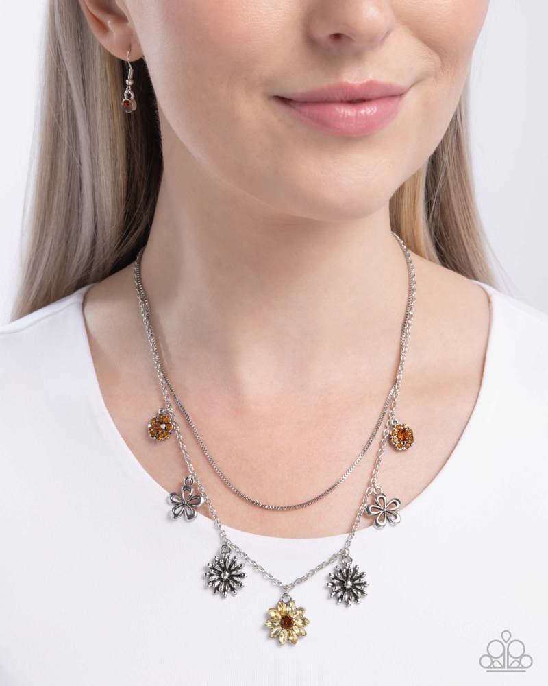 Glinting Garden Yellow Necklace - Paparazzi Accessories- on model - CarasShop.com - Paparazzi Jewelry by Cara Jewels
