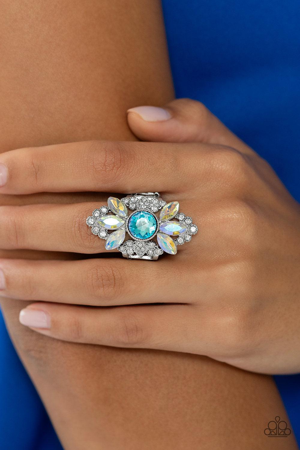 GLISTEN Here! Blue & Iridescent Ring - Paparazzi Accessories- lightbox - CarasShop.com - Paparazzi Jewelry by Cara Jewels