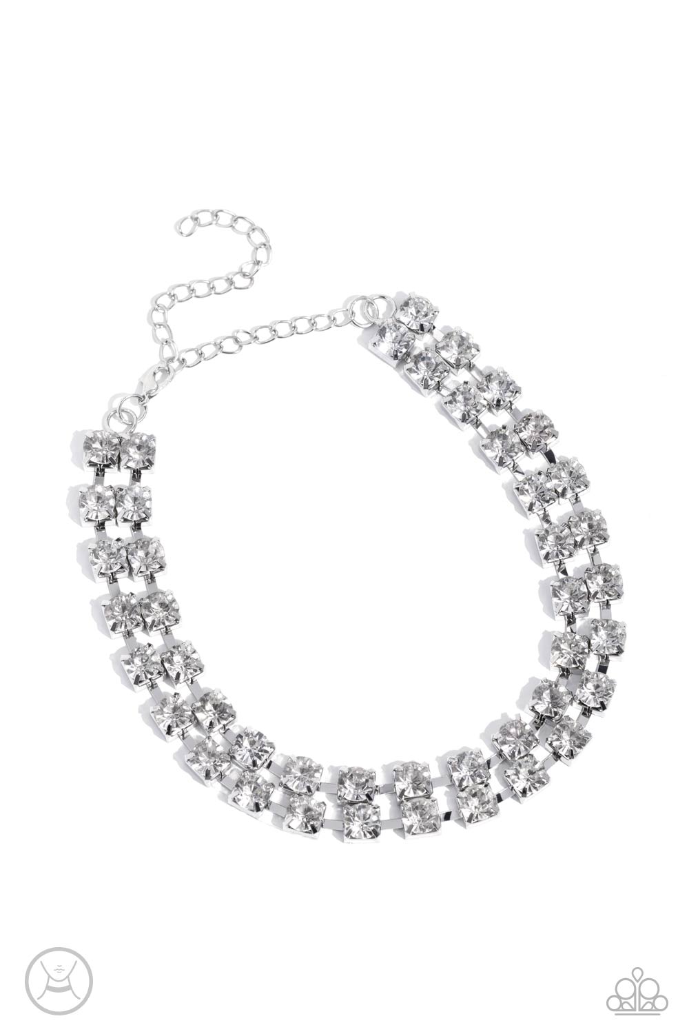 Glistening Gallery White Rhinestone Choker Necklace - Paparazzi Accessories- lightbox - CarasShop.com - Paparazzi Jewelry by Cara Jewels