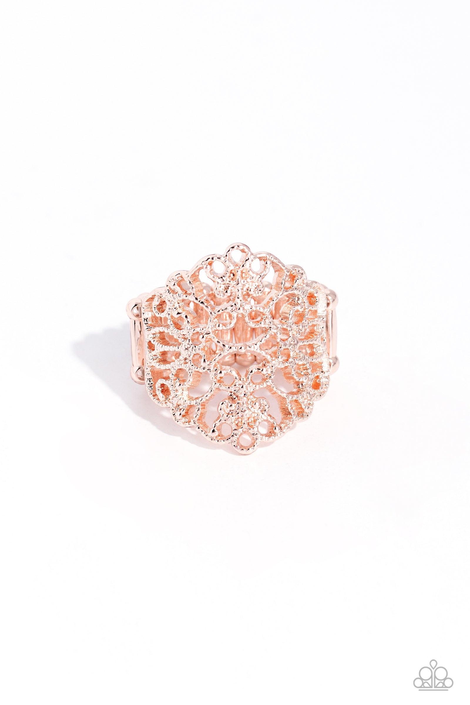 Glistening Gentry Rose Gold Ring - Paparazzi Accessories- lightbox - CarasShop.com - Paparazzi Jewelry by Cara Jewels