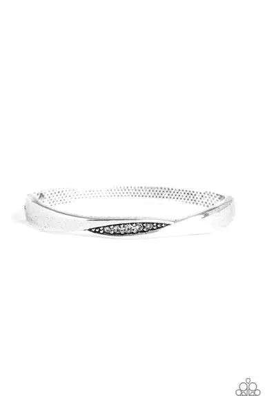 Glittering Grit White Rhinestone Bracelet - Paparazzi Accessories- lightbox - CarasShop.com - Paparazzi Jewelry by Cara Jewels