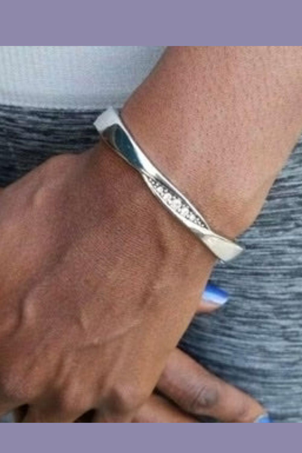 Glittering Grit White Rhinestone Bracelet - Paparazzi Accessories- on model - CarasShop.com - Paparazzi Jewelry by Cara Jewels