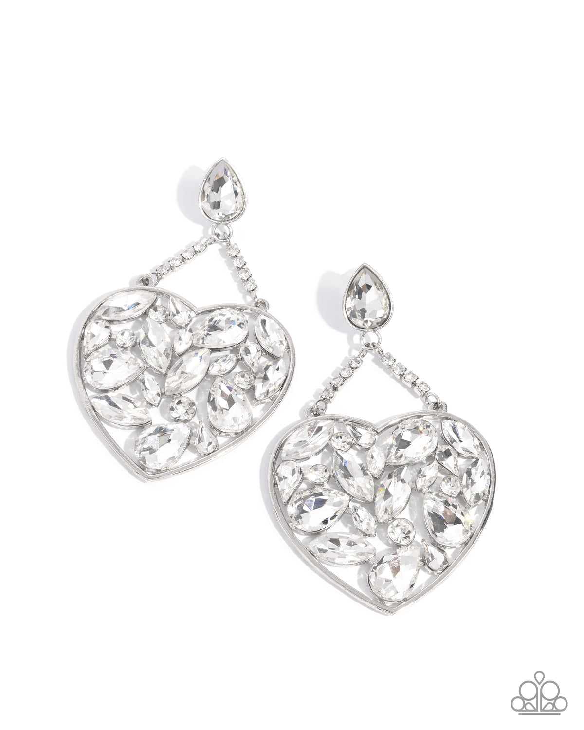 Glittery Gait White Rhinestone Heart Post Earrings - Paparazzi Accessories- lightbox - CarasShop.com - Paparazzi Jewelry by Cara Jewels