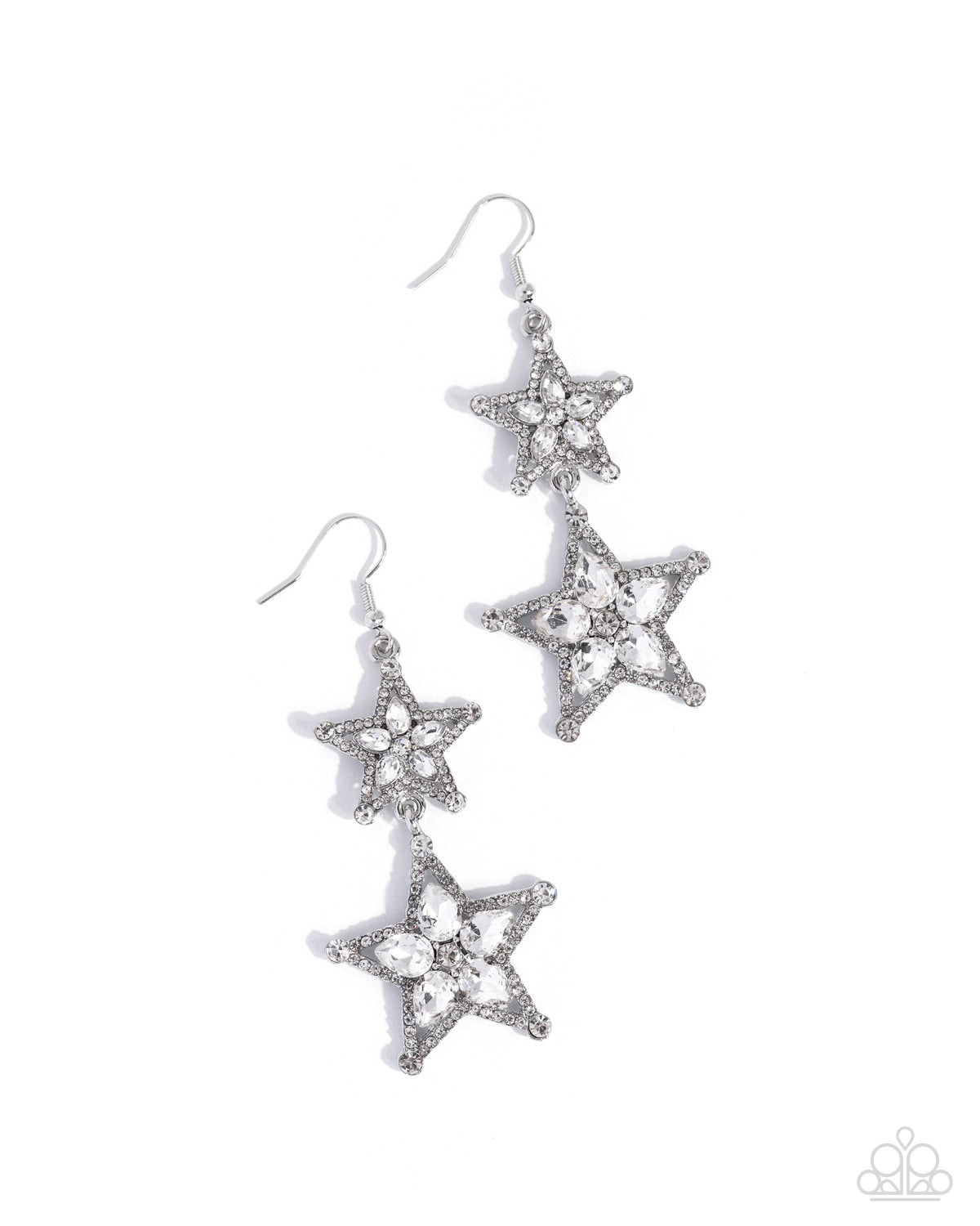 Glittery Galaxy White Gem Star Earrings - Paparazzi Accessories- lightbox - CarasShop.com - Paparazzi Jewelry by Cara Jewels