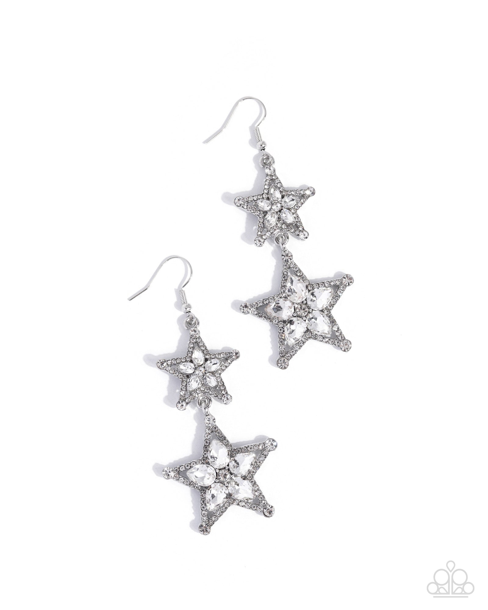 Glittery Galaxy White Gem Star Earrings - Paparazzi Accessories- lightbox - CarasShop.com - Paparazzi Jewelry by Cara Jewels