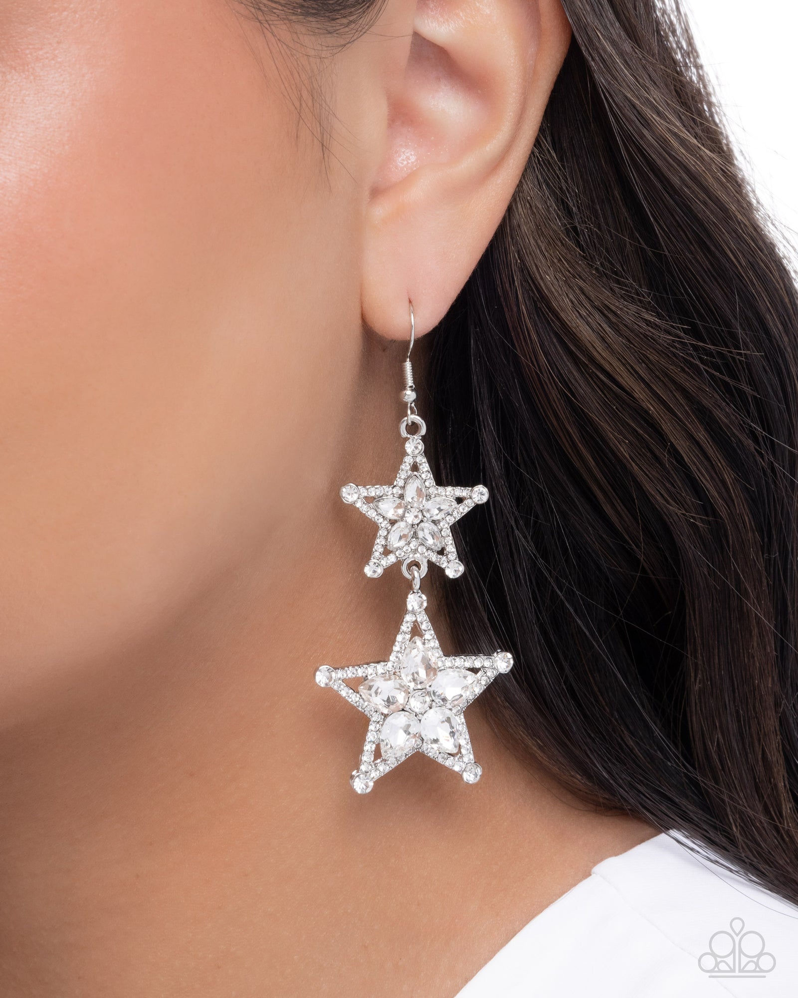 Glittery Galaxy White Gem Star Earrings - Paparazzi Accessories- lightbox - CarasShop.com - Paparazzi Jewelry by Cara Jewels
