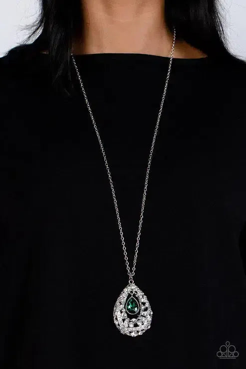 Glitz and GLOW Green Necklace - Paparazzi Accessories-on model - CarasShop.com - Paparazzi Jewelry by Cara Jewels