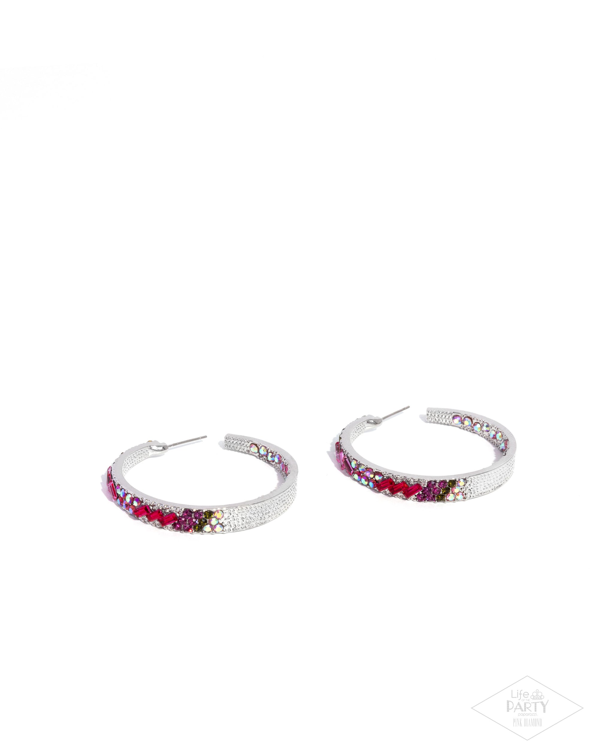 GLITZY By Association Multi & Iridescent Rhinestone Hoop Earrings - Paparazzi Accessories- lightbox - CarasShop.com - Paparazzi Jewelry by Cara Jewels