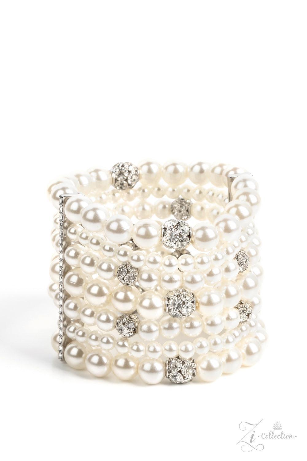 GLOW-ology White Pearl & Rhinestone Zi Collection Bracelet - Paparazzi Accessories- lightbox - CarasShop.com - Paparazzi Jewelry by Cara Jewels