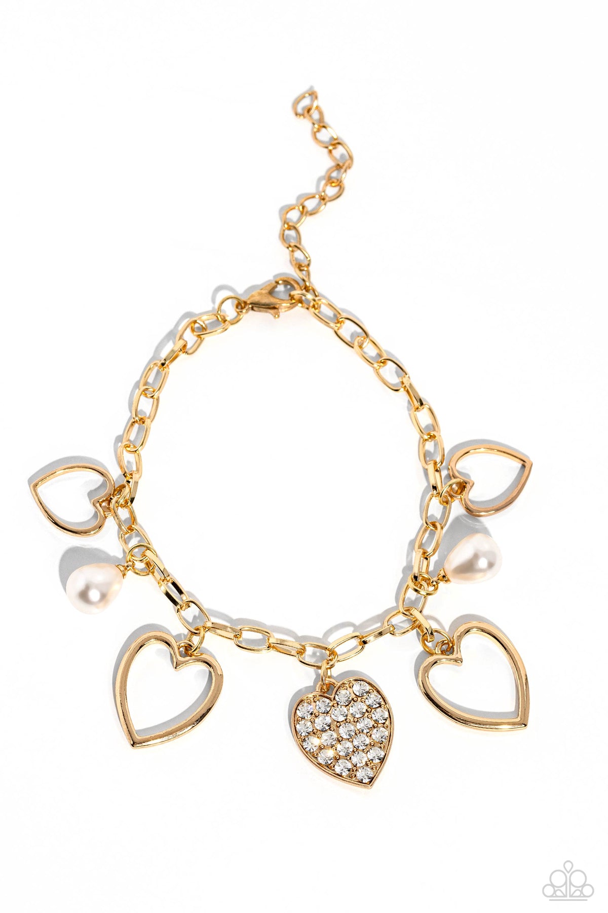 GLOW Your Heart Gold Heart Charm Bracelet - Paparazzi Accessories- lightbox - CarasShop.com - Paparazzi Jewelry by Cara Jewels