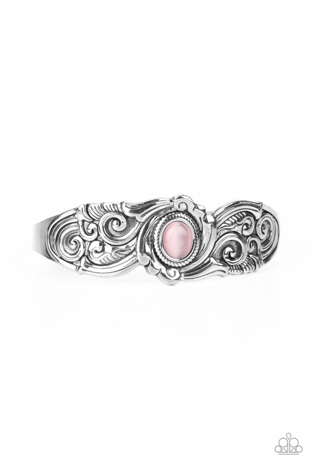 Glowing Enchantment Pink Cat's Eye Stone Cuff Bracelet - Paparazzi Accessories- lightbox - CarasShop.com - Paparazzi Jewelry by Cara Jewels