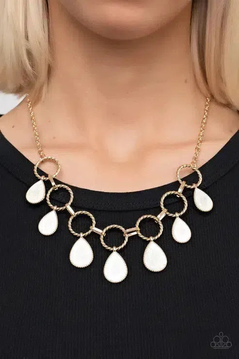 Golden Glimmer Gold Necklace - Paparazzi Accessories- on model - CarasShop.com - Paparazzi Jewelry by Cara Jewels