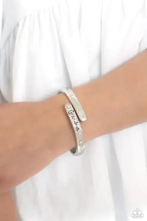 Gorgeous Grandma White Bracelet - Paparazzi Accessories-on model - CarasShop.com - Paparazzi Jewelry by Cara Jewels