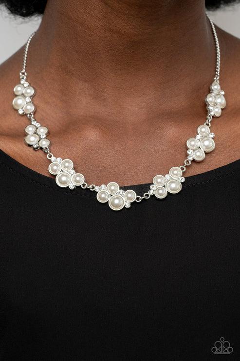 GRACE To The Top White Necklace - Paparazzi Accessories- on model - CarasShop.com - Paparazzi Jewelry by Cara Jewels