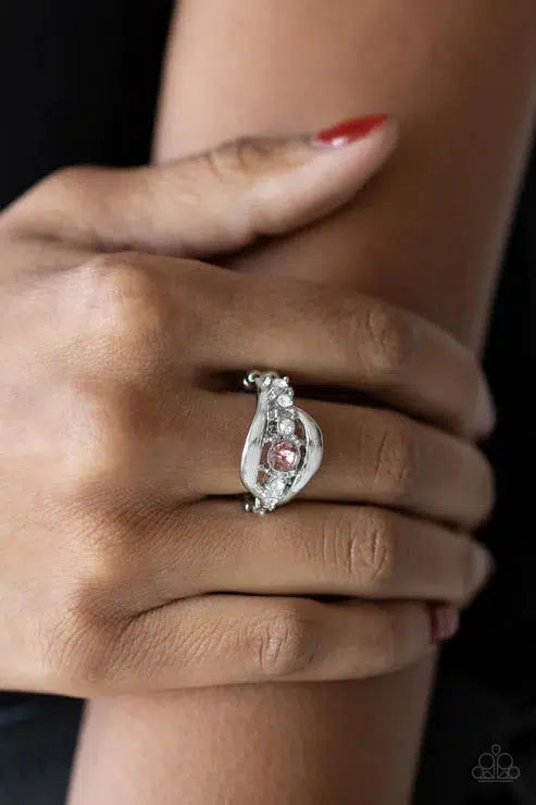 Graceful Galantry Pink Ring - Paparazzi Accessories- on model - CarasShop.com - Paparazzi Jewelry by Cara Jewels