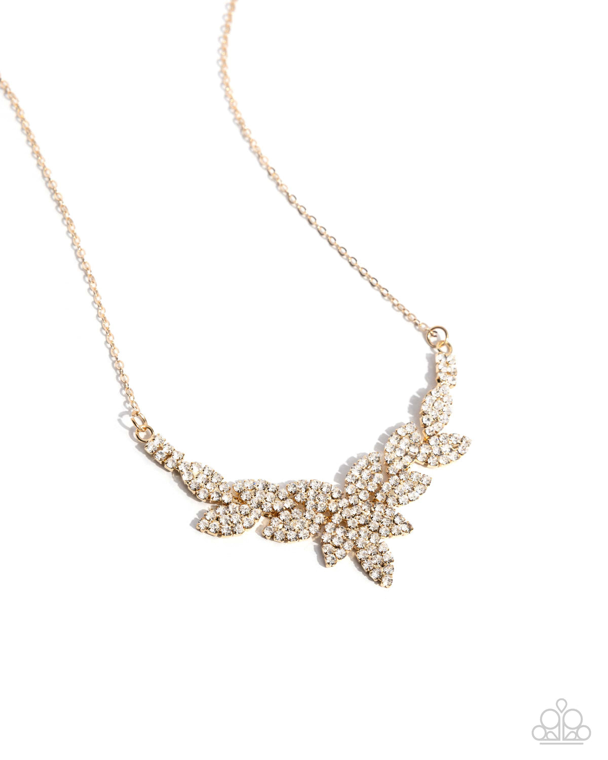 Graceful Genre Gold & White Rhinestone Necklace - Paparazzi Accessories- lightbox - CarasShop.com - Paparazzi Jewelry by Cara Jewels
