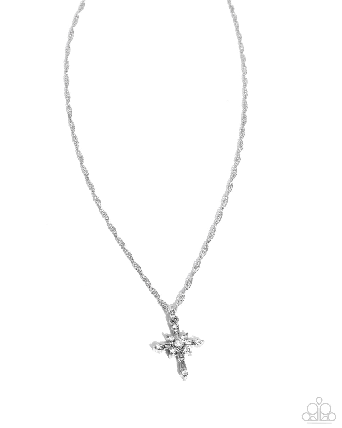 Graceful Glory White Rhinestone Cross Necklace - Paparazzi Accessories- lightbox - CarasShop.com - Paparazzi Jewelry by Cara Jewels