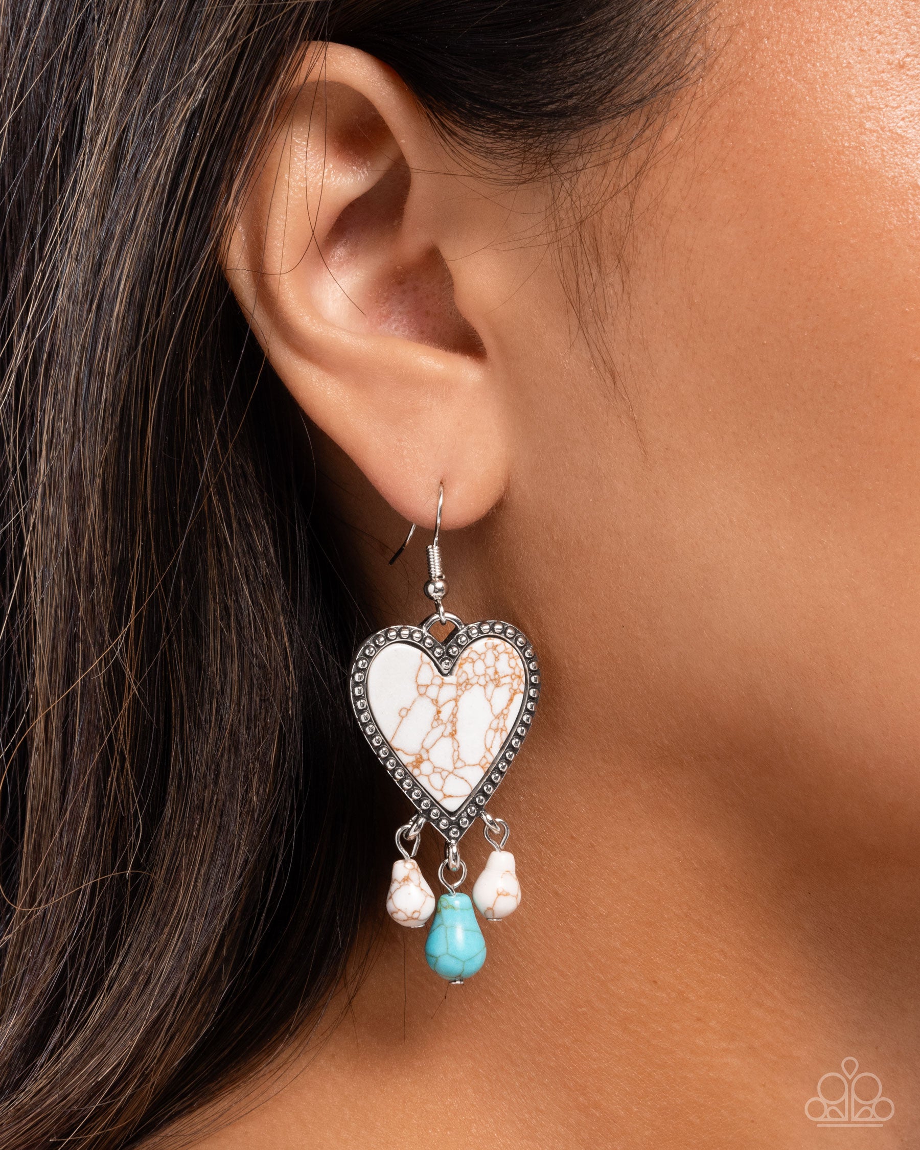 Grandiose Gaze White Stone Heart Earrings - Paparazzi Accessories- lightbox - CarasShop.com - Paparazzi Jewelry by Cara Jewels